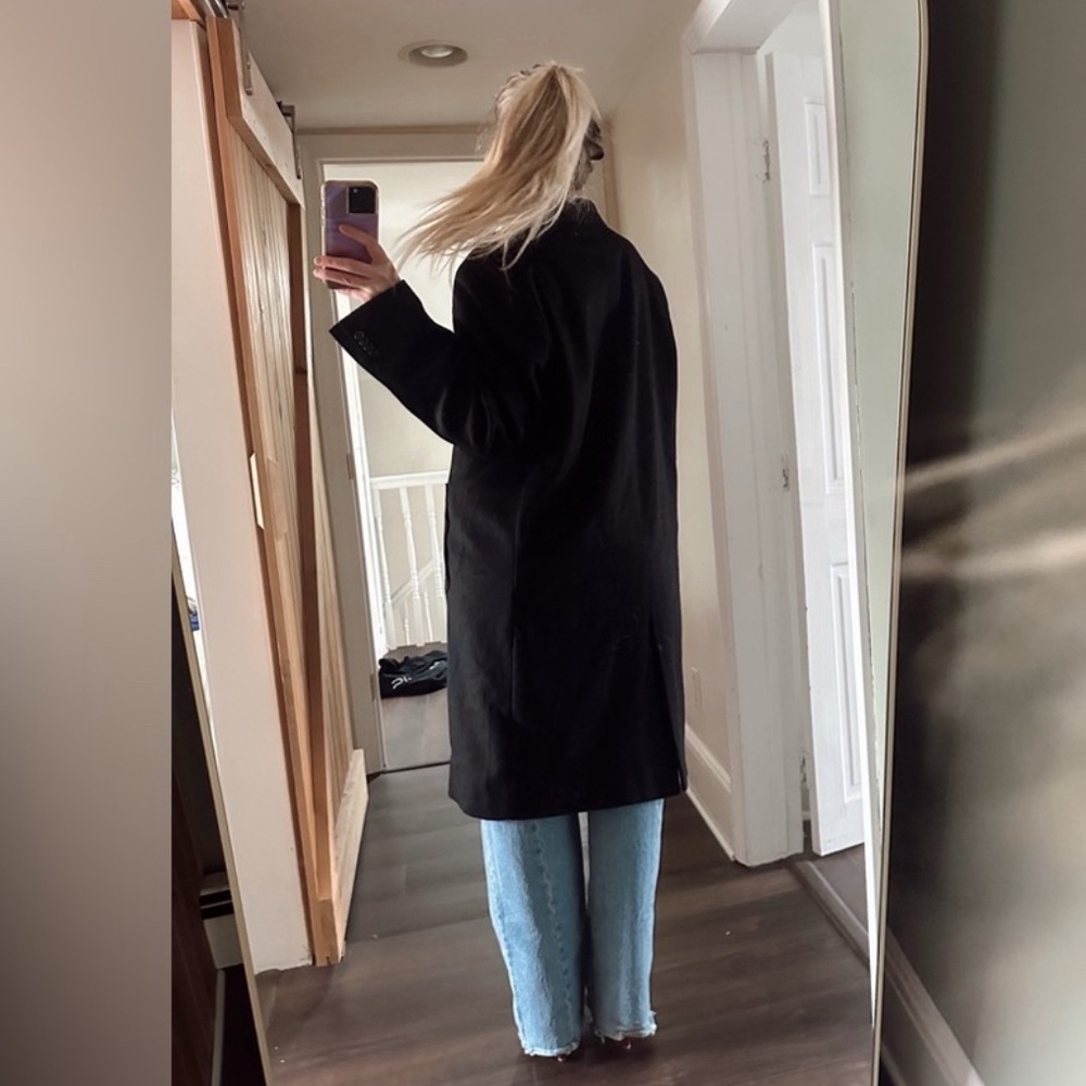 Black Wool Trench- 95% Real Wool, 5% Cashmere